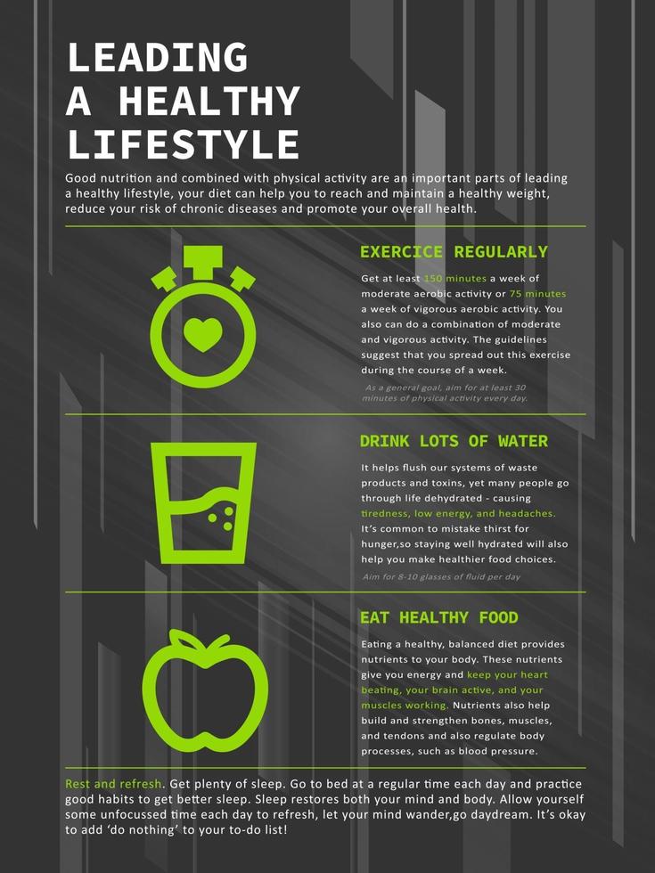 Healthy lifestyle poster with black abstract background concept vector