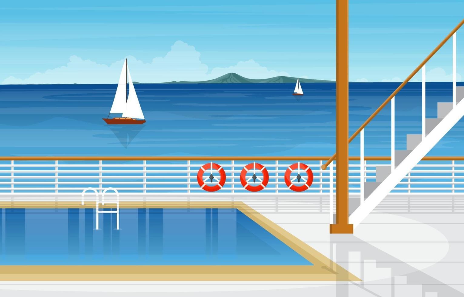 Cruise Ship Deck with Ocean Horizon Illustration vector