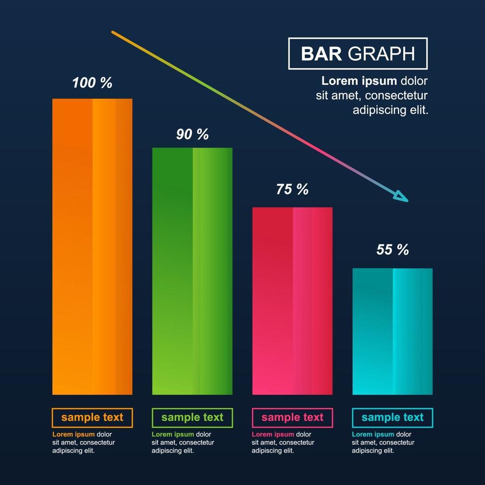 Gráfico de barras decreciente que ilustra la presión económica o los problemas financieros infográficos vector