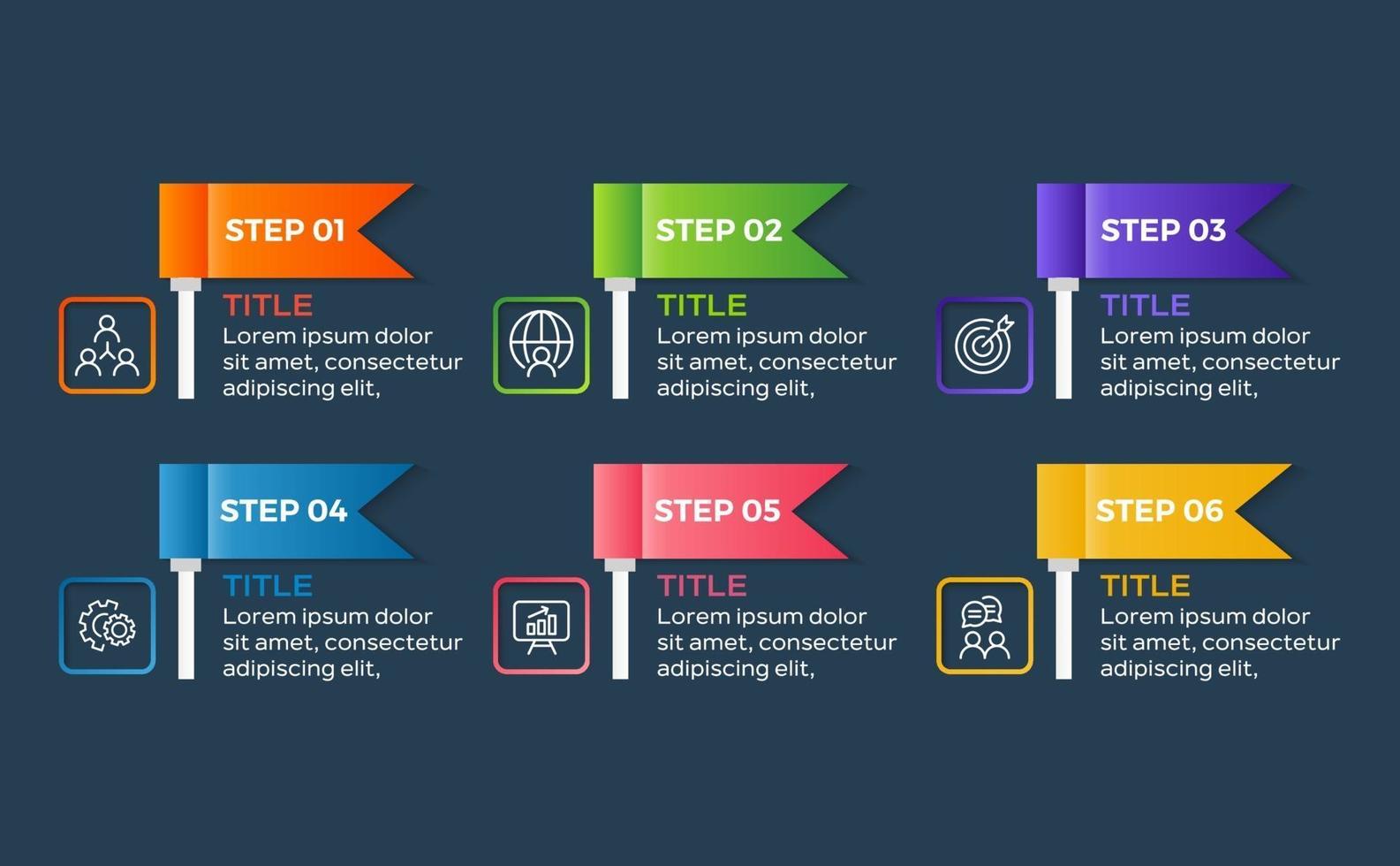 infografías de negocios. línea de tiempo con 6 pasos u opciones vector