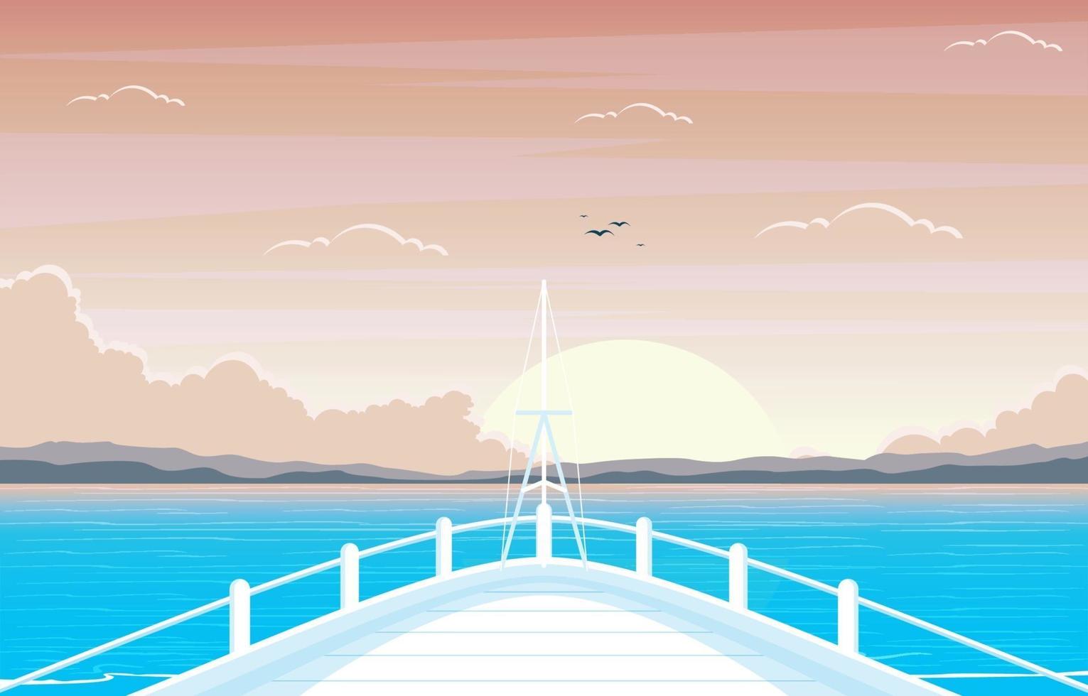 cubierta de crucero con amanecer y horizonte oceánico ilustración vector