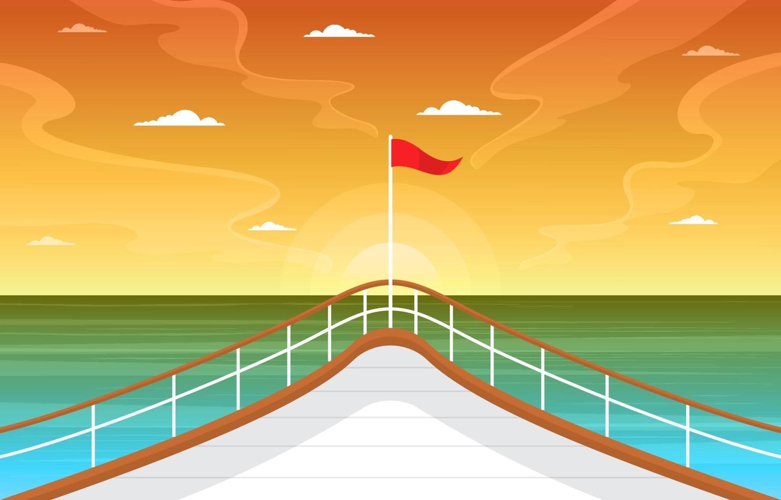 cubierta de crucero con amanecer y horizonte oceánico ilustración vector