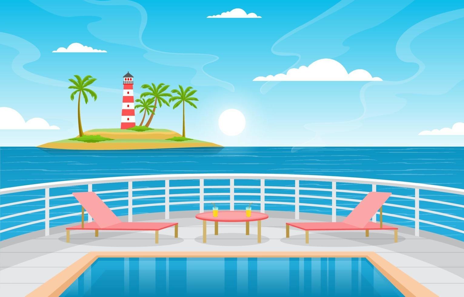 cubierta de crucero con ilustración de horizonte oceánico vector