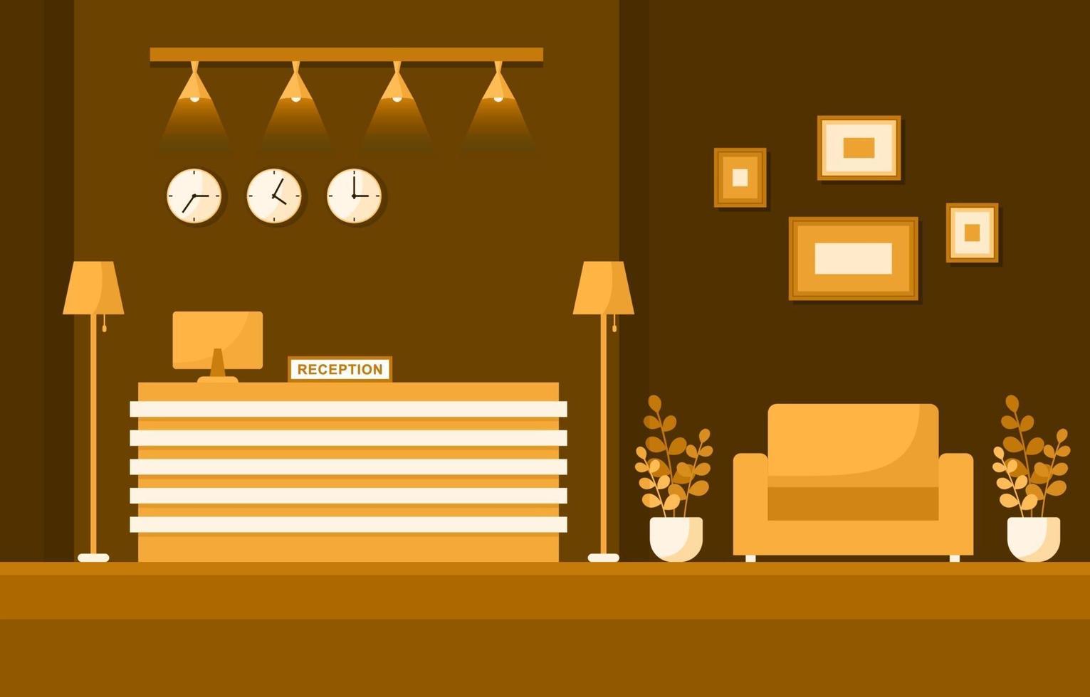 Hotel Lobby with Reception Desk and Furniture Illustration vector