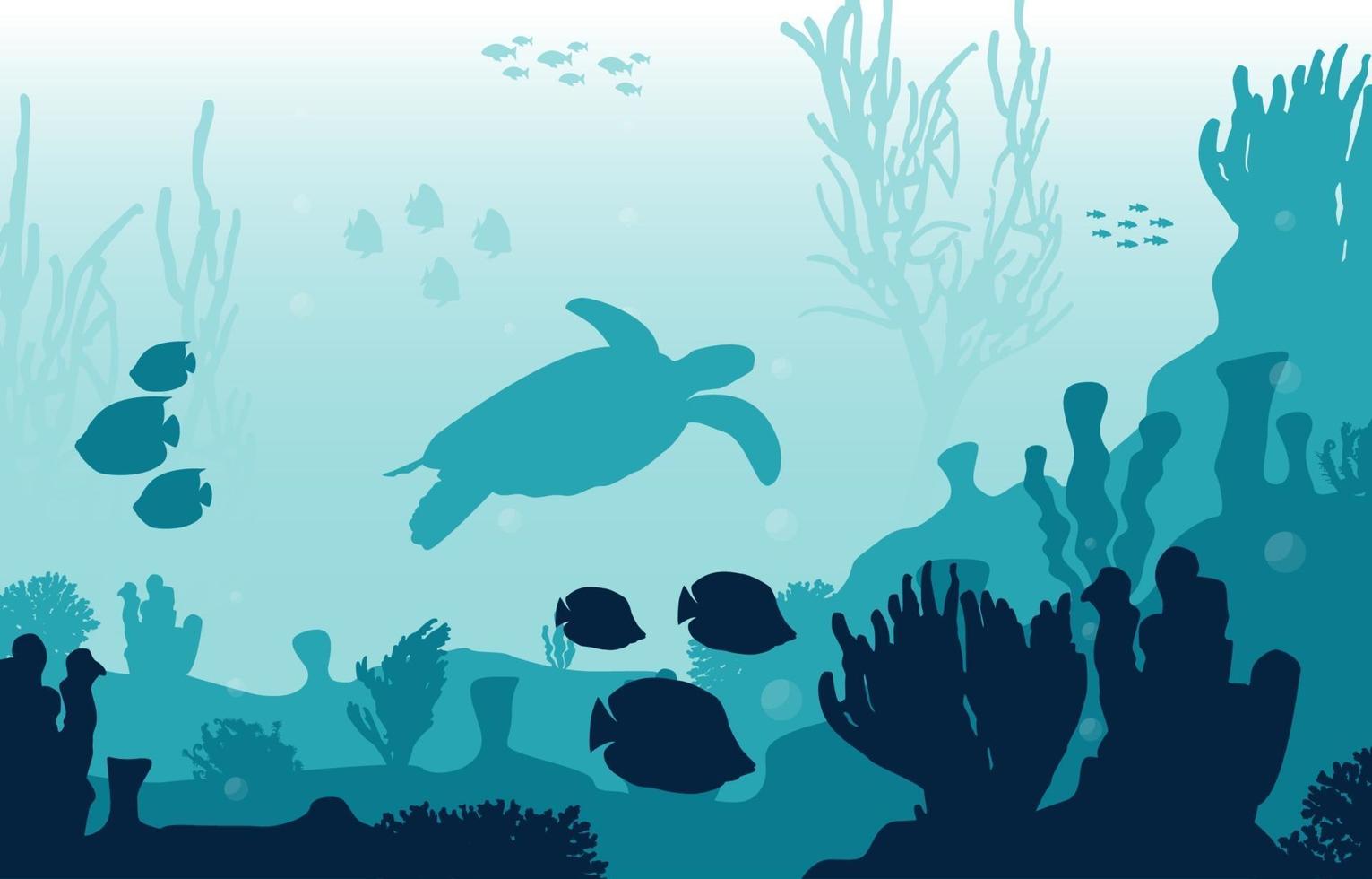 Underwater Scene with Turtles, Fish, and Coral Reef Illustration vector