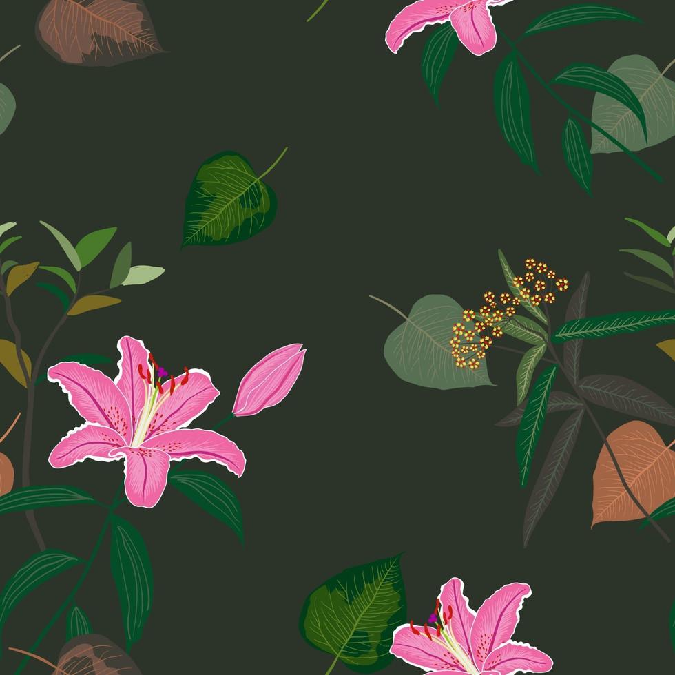 Blooming beautiful sweet pink lily seamless pattern vector