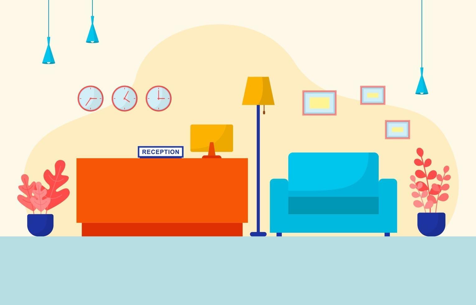 Hotel Lobby with Reception Desk and Furniture Illustration vector