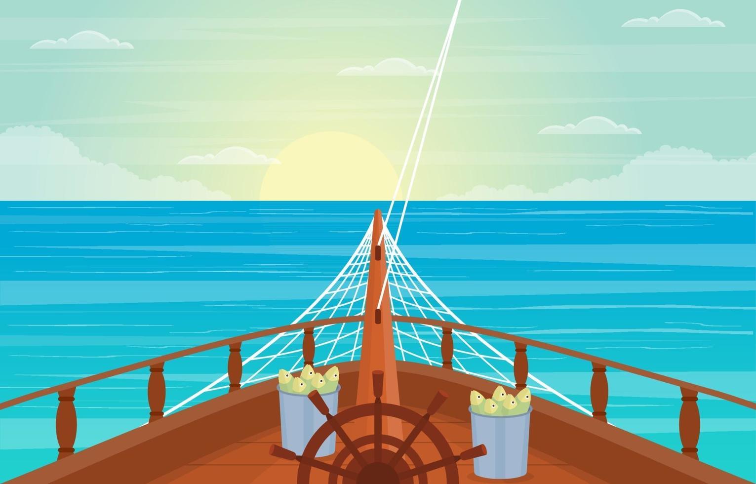 Cruise Ship Deck with Sunrise and Ocean Horizon Illustration 2035543