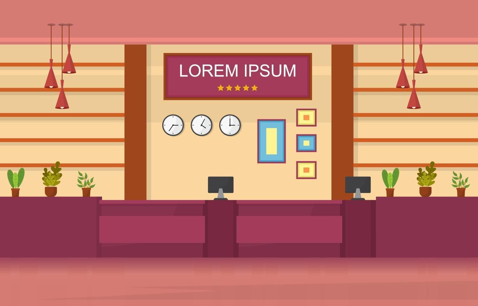 Hotel Lobby with Reception Desk and Furniture Illustration vector