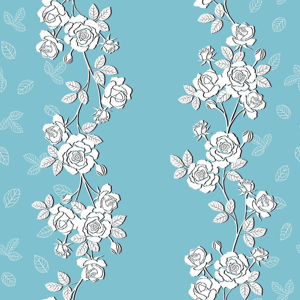 Blooming white garden roses seamless pattern on soft blue background vector