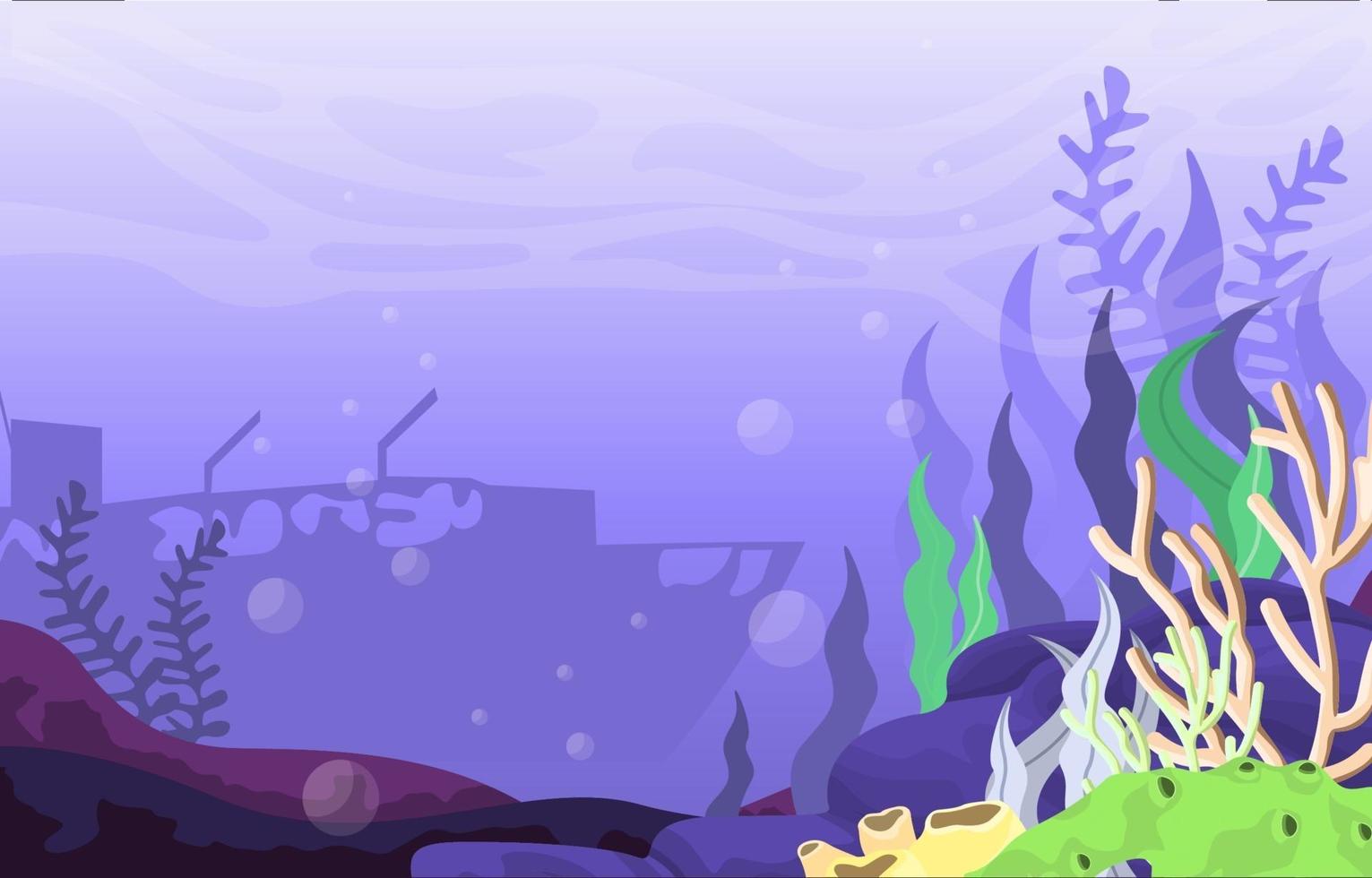 Underwater Scene with Sunken Ship and Coral Reef Illustration vector