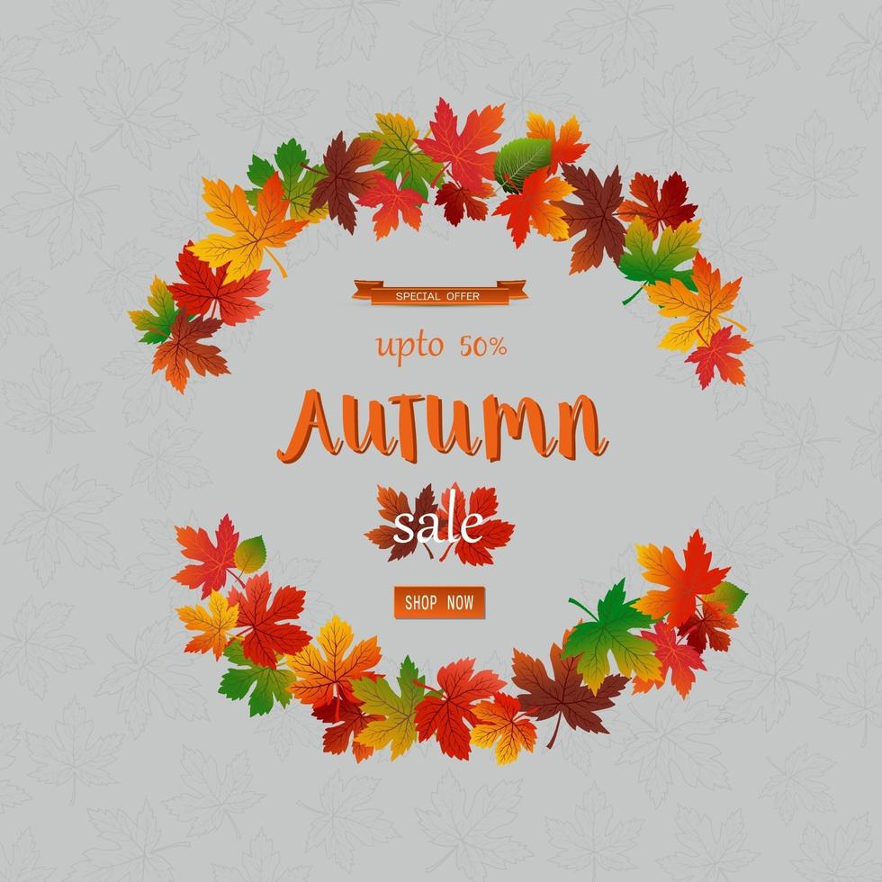 Autumn sale banner with colorful leaves vector