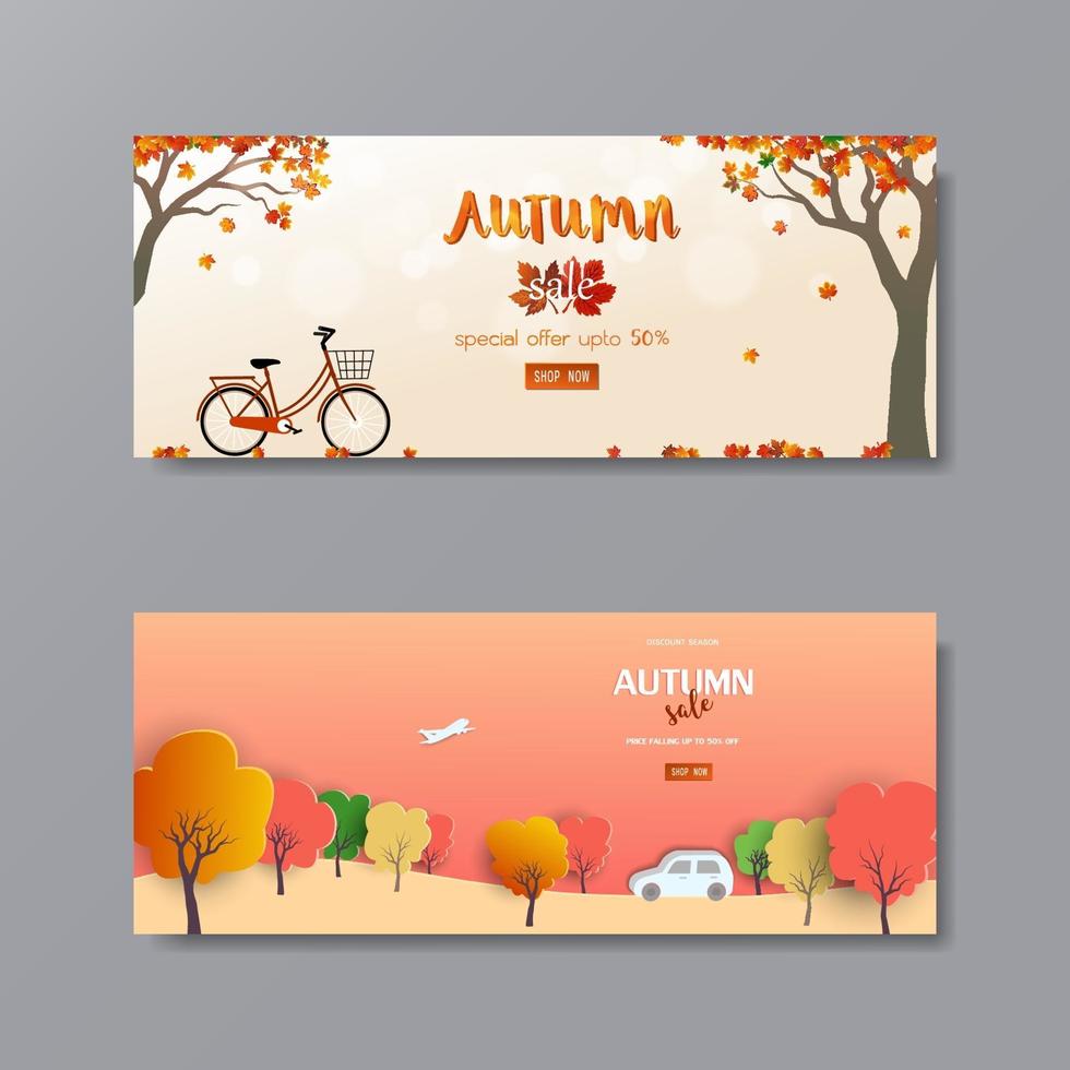 Autumn or fall sale background with nature scenes vector