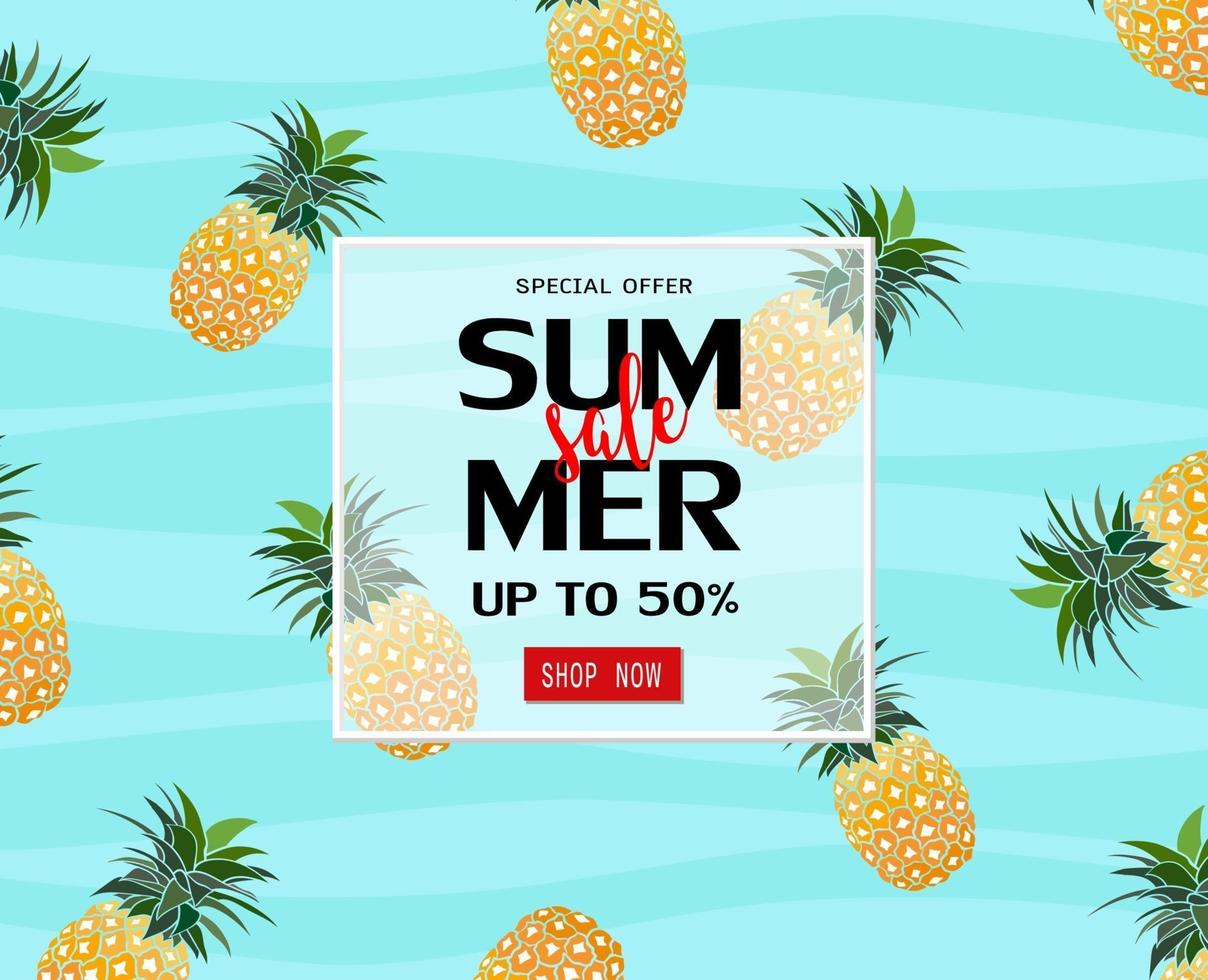 Summer sale banner template with pineapple for poster vector