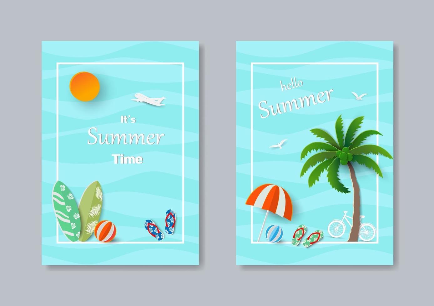 conjunto de concepto de arte de papel de banner de plantilla de verano vector