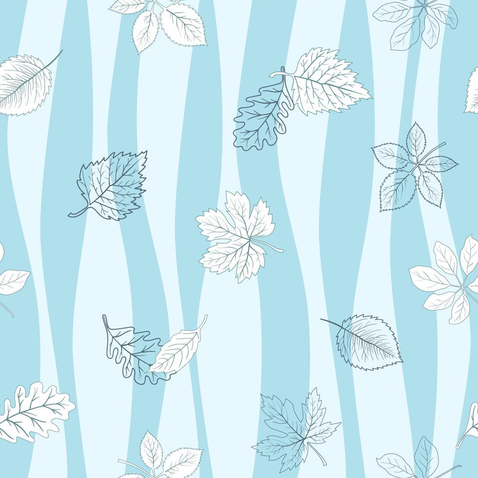 Autumn leaves seamless pattern on blue wavy background vector