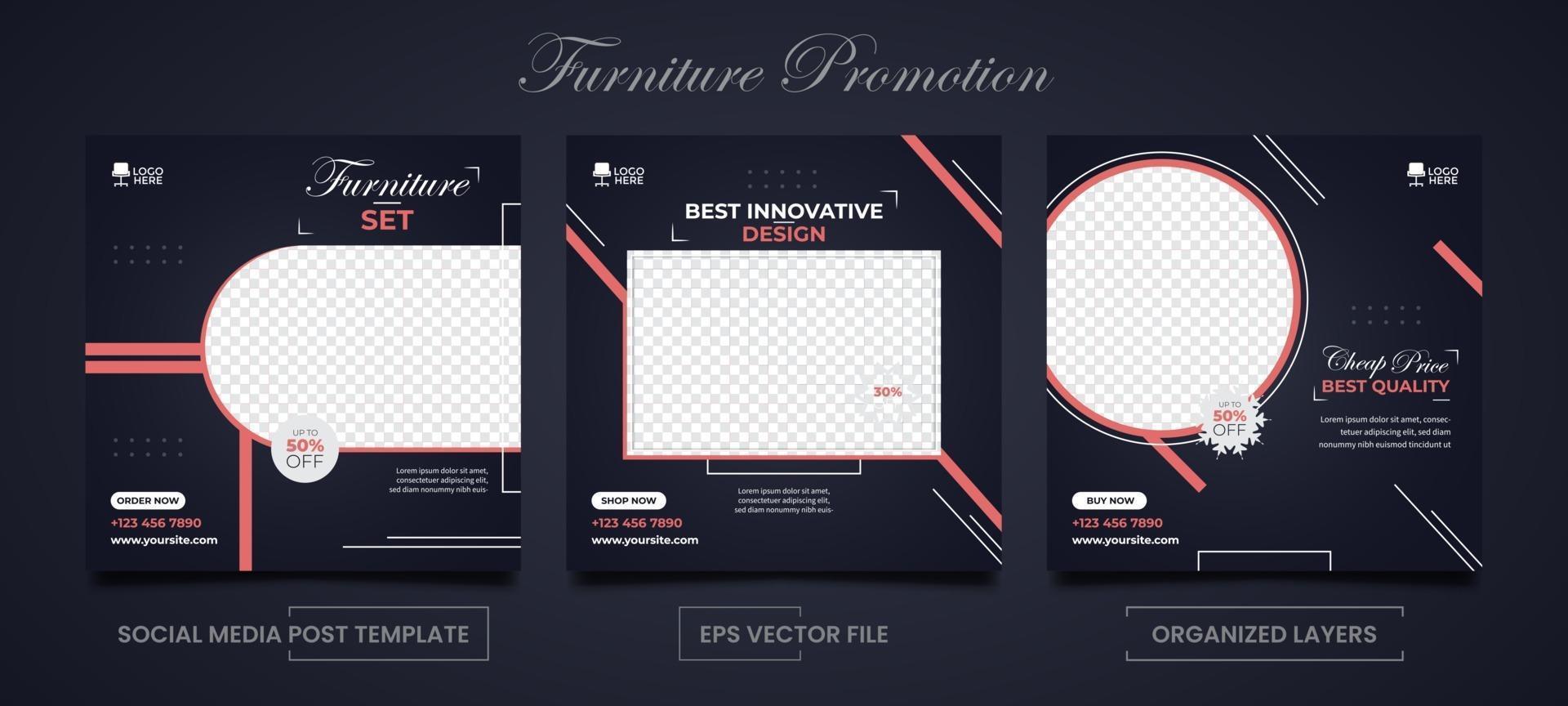 Furniture Sale Square Templates for Social Media Post advertisement Set vector