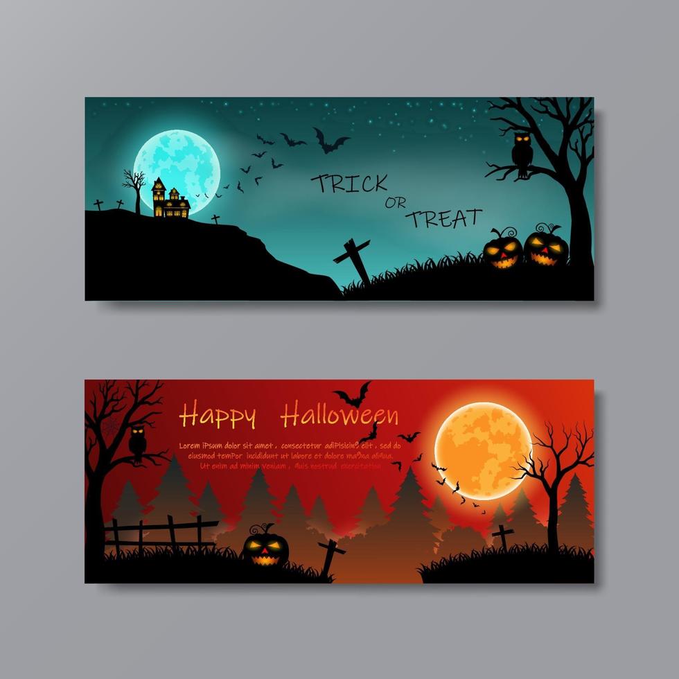 Set of Happy Halloween with full moon for party vector