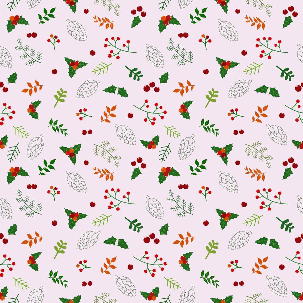 Christmas holiday seamless pattern with flowers and leaves vector