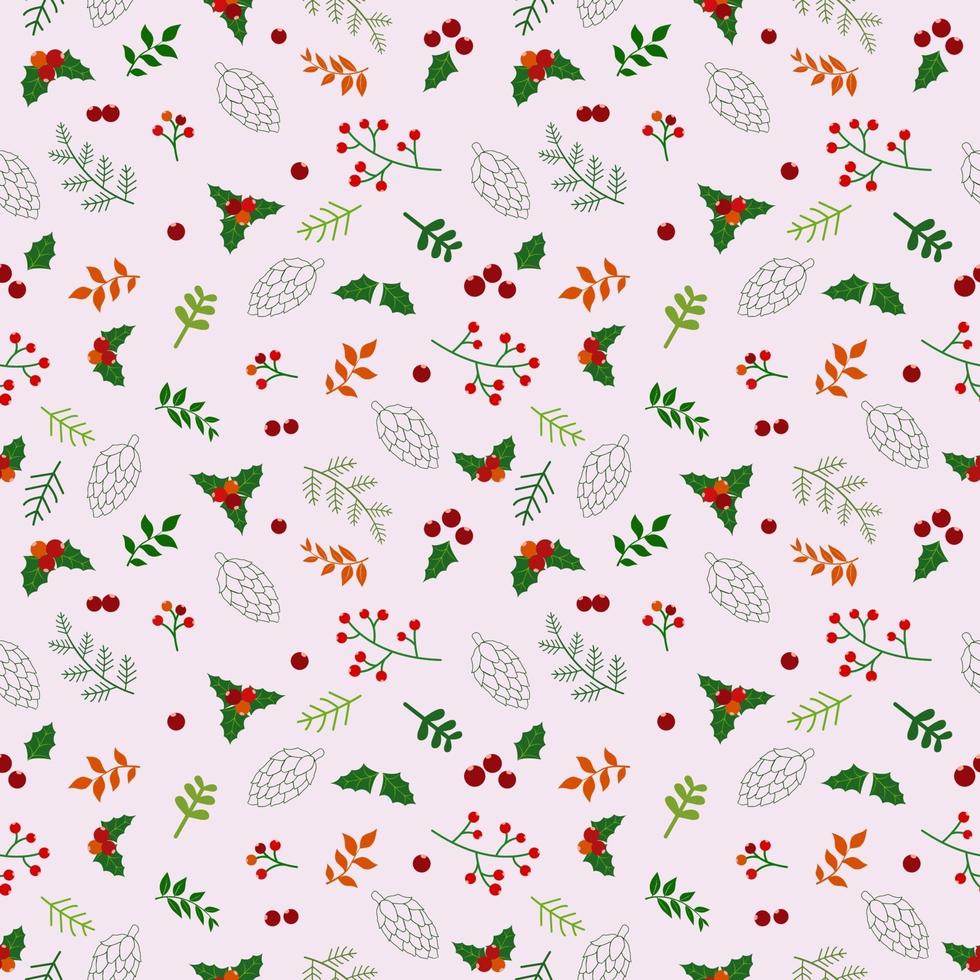 Christmas holiday seamless pattern with flowers and leaves vector