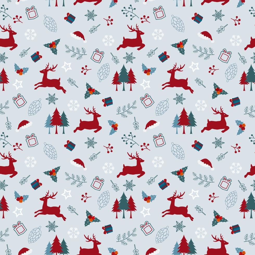 Christmas holiday seamless pattern with deers and leaves vector