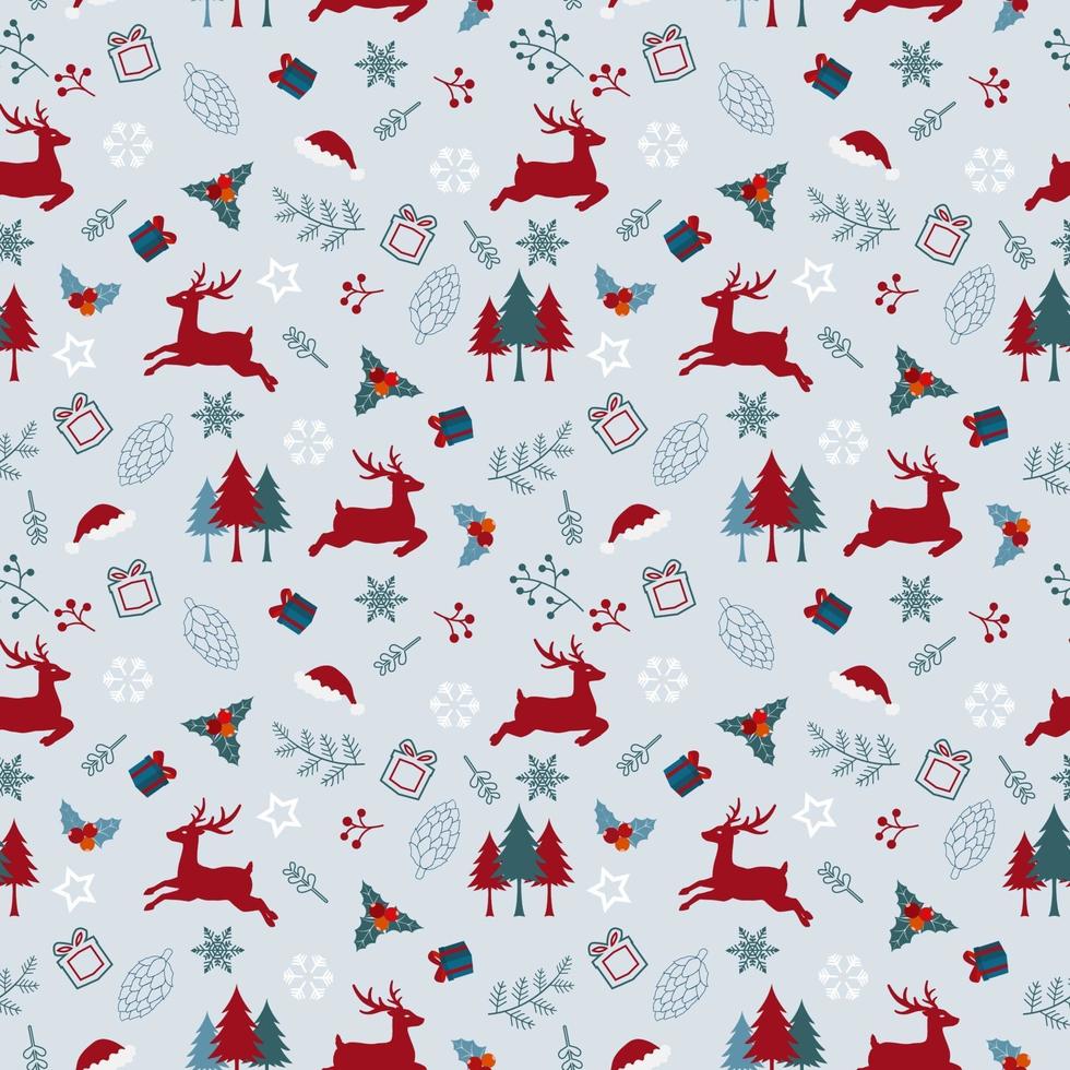 Christmas holiday seamless pattern with deers and leaves vector