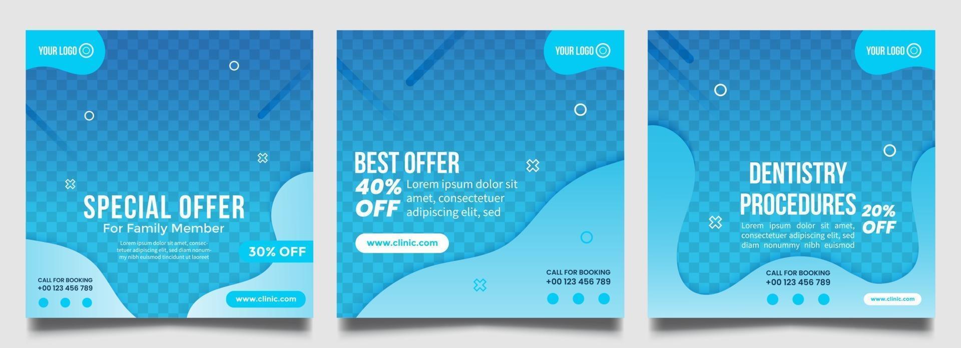 Dentist social media post templates set vector
