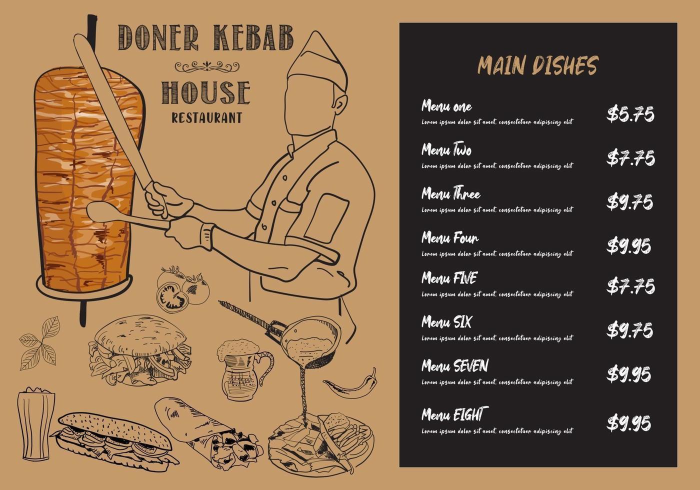 cocina shawarma e ingredientes para kebab. vector