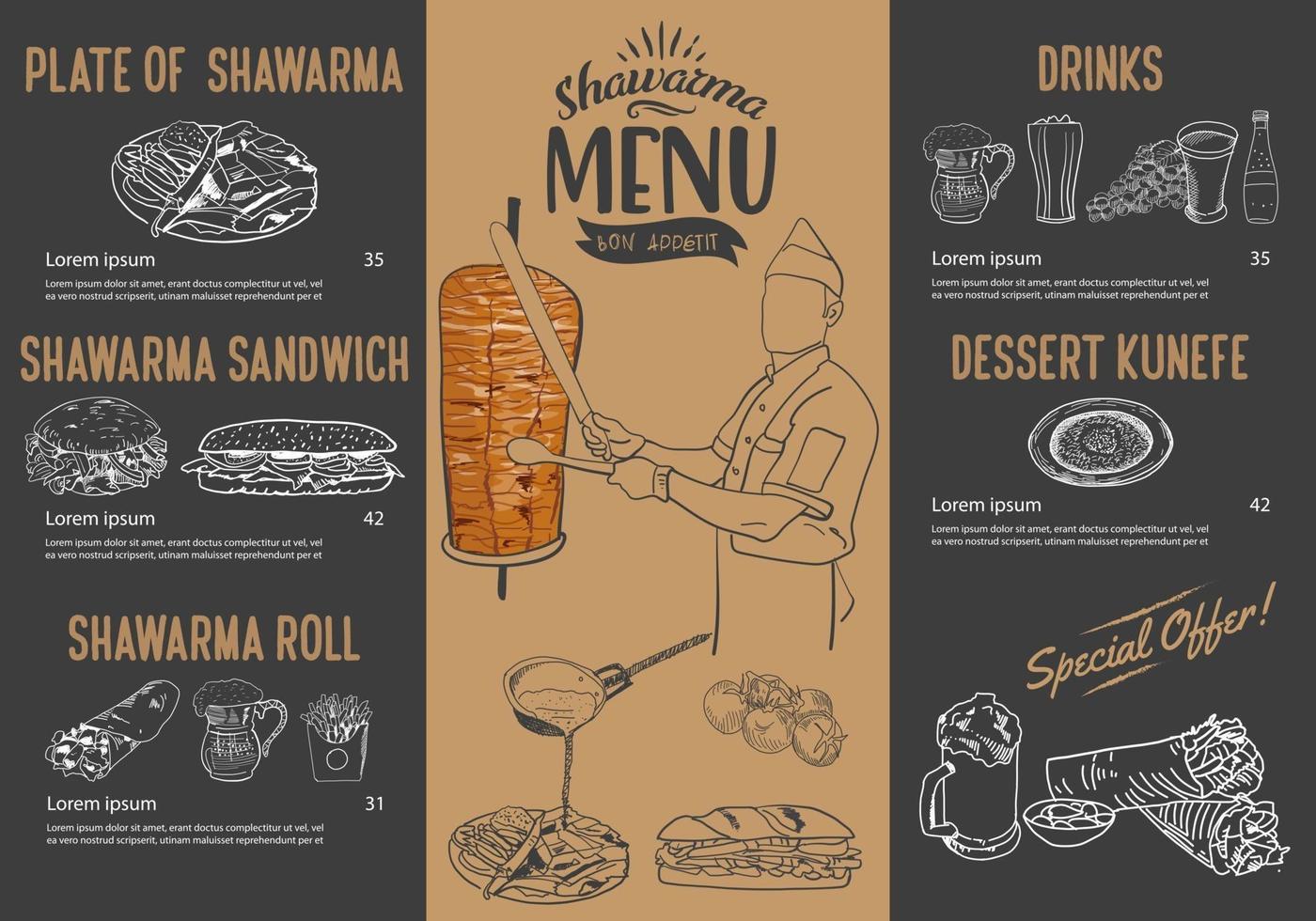 cocina shawarma e ingredientes para kebab. vector