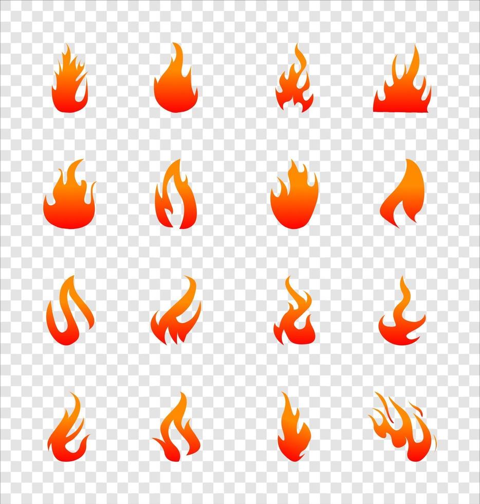 fuego iconos planos para diseño sobre fondo transparente vector