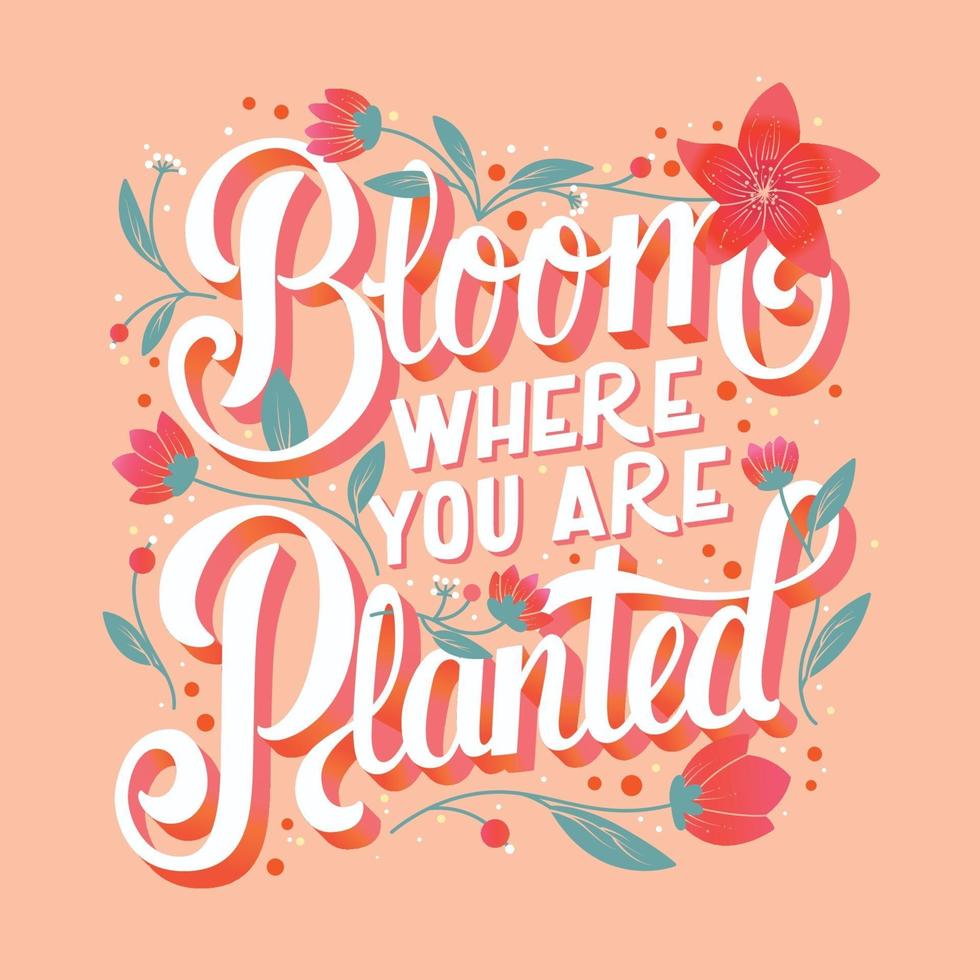 Colorful decorative handwritten typography design with flowers and decoration. Spring hand lettering illustration design. vector