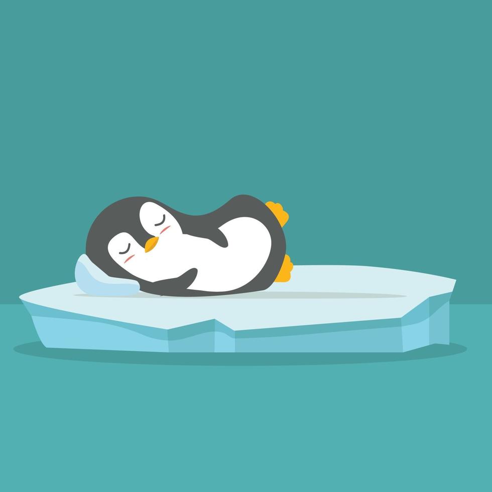 lindo pingüino durmiendo sobre fondo de vector de témpano de hielo