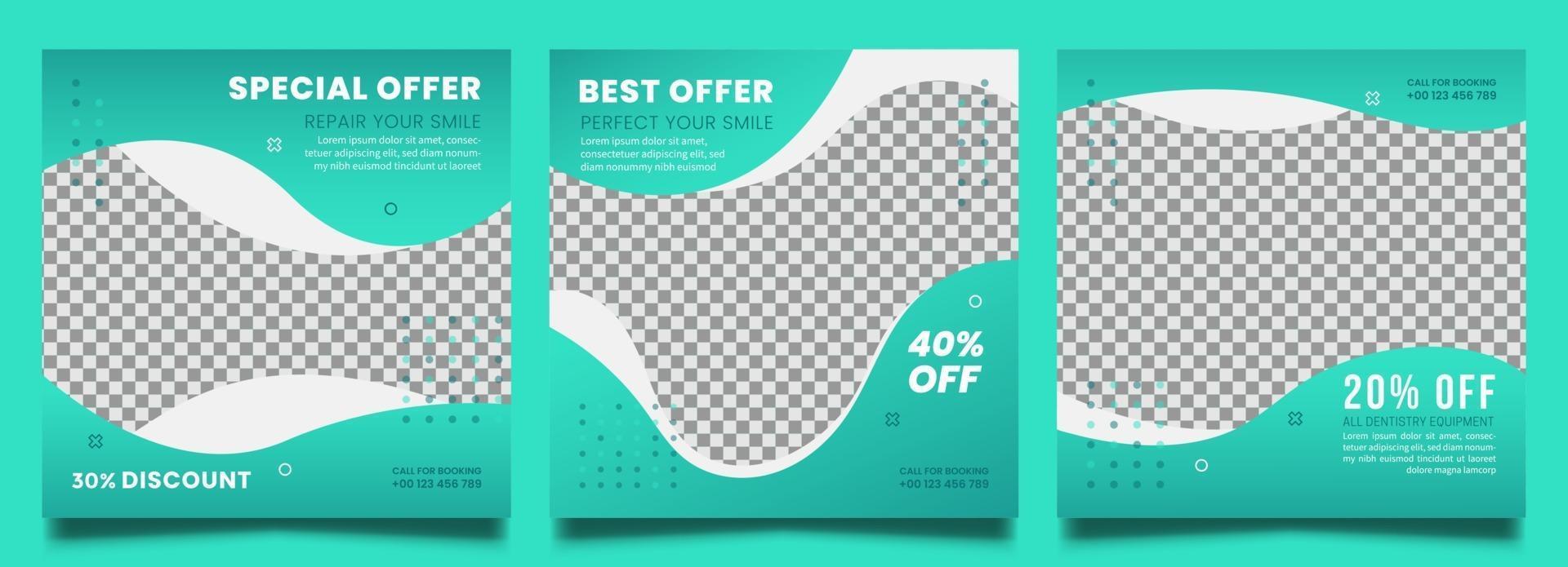 Dentist social media post templates set vector