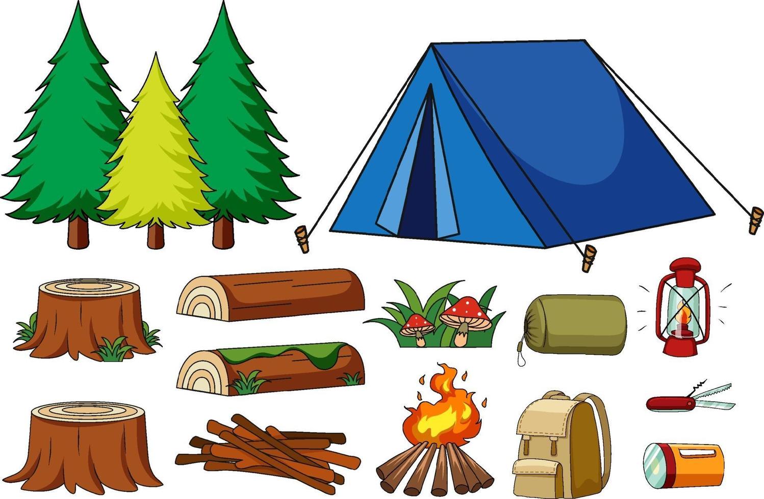 conjunto de elementos de camping aislado vector