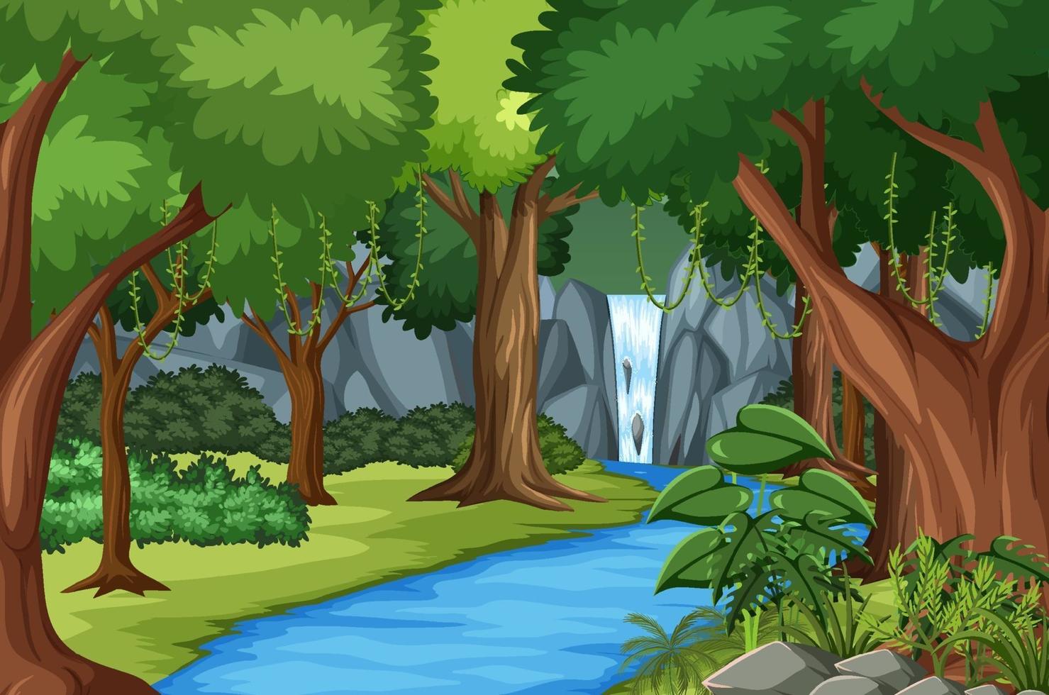 Forest scene with river and many trees vector