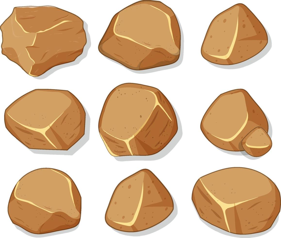 Conjunto de piedras marrones aislado sobre fondo blanco. vector