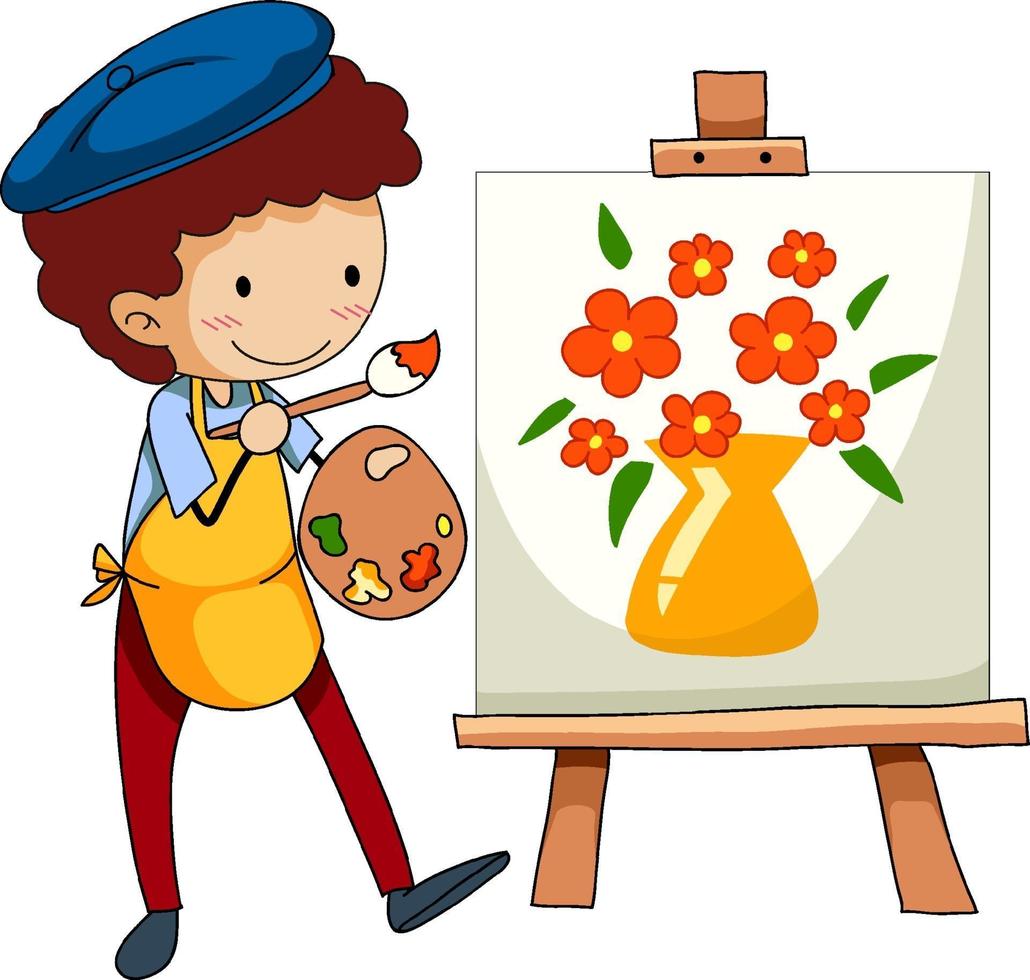 Little artist drawing the picture cartoon character isolated vector