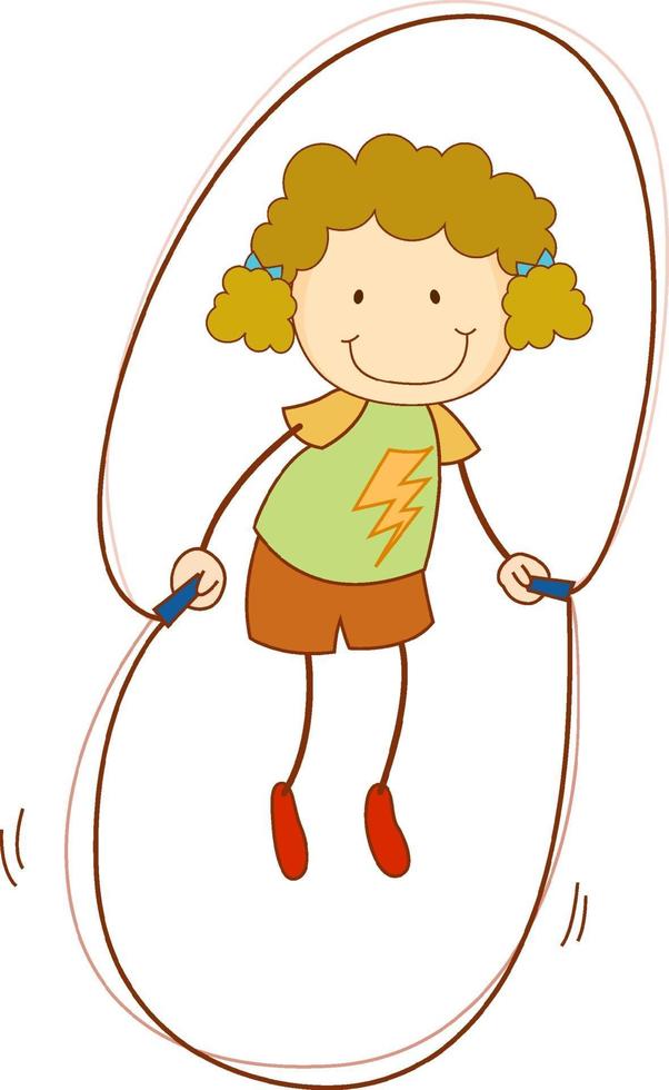 A doodle kid jumping rope cartoon character isolated vector