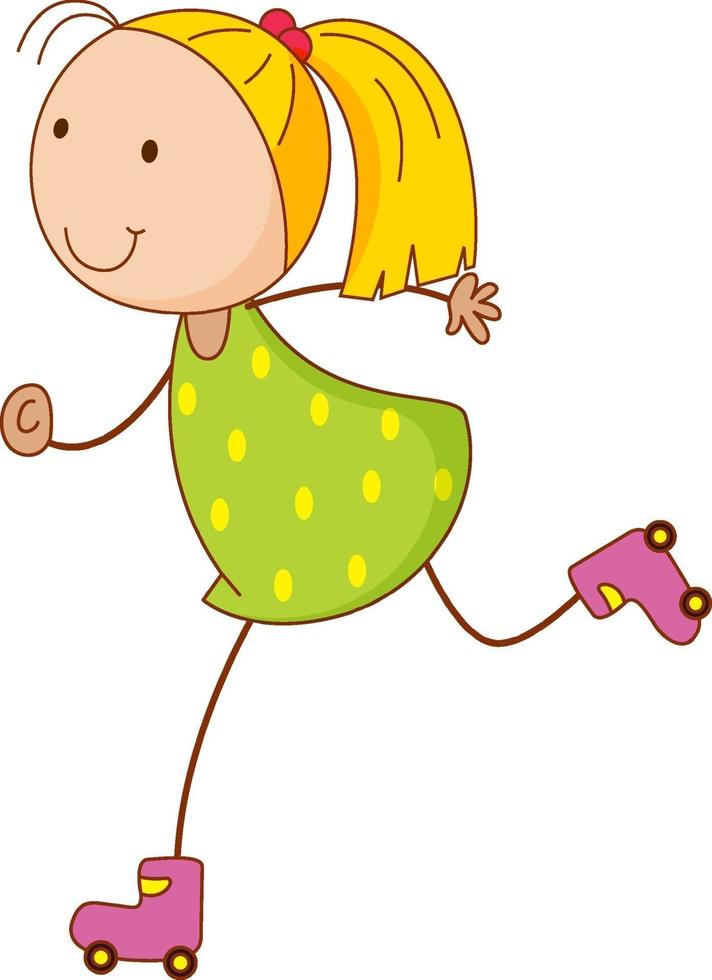 A girl cartoon character roller skating in doodle style isolated vector