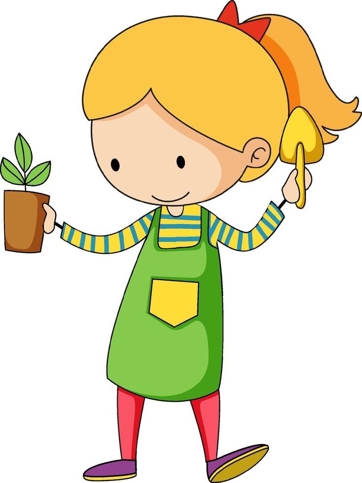 pequeño jardinero doodle personaje de dibujos animados vector