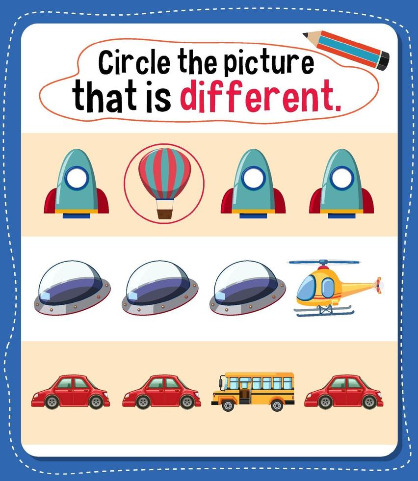 Circle the picture that is different activity for kids vector