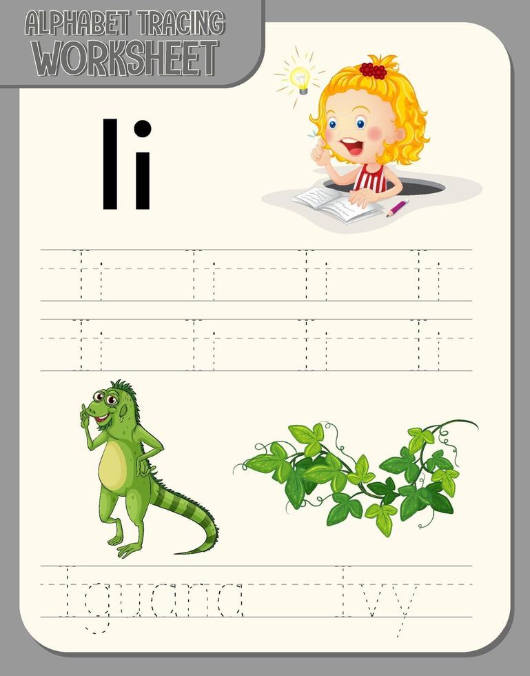 Alphabet tracing worksheet with letter and vocabulary vector