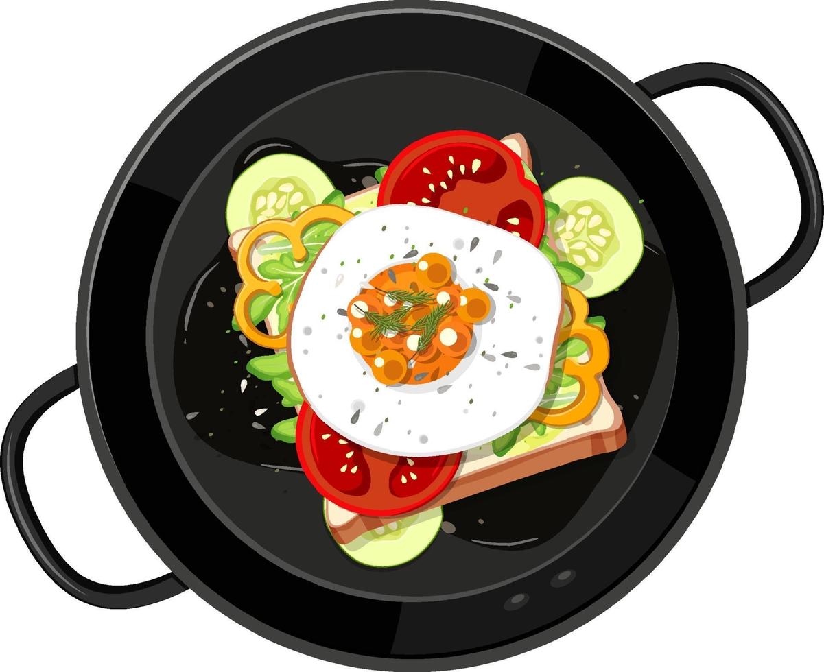 Top view of breakfast set in the pan isolated vector