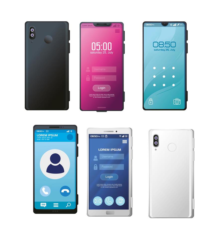 set of realistic smartphones mockup vector