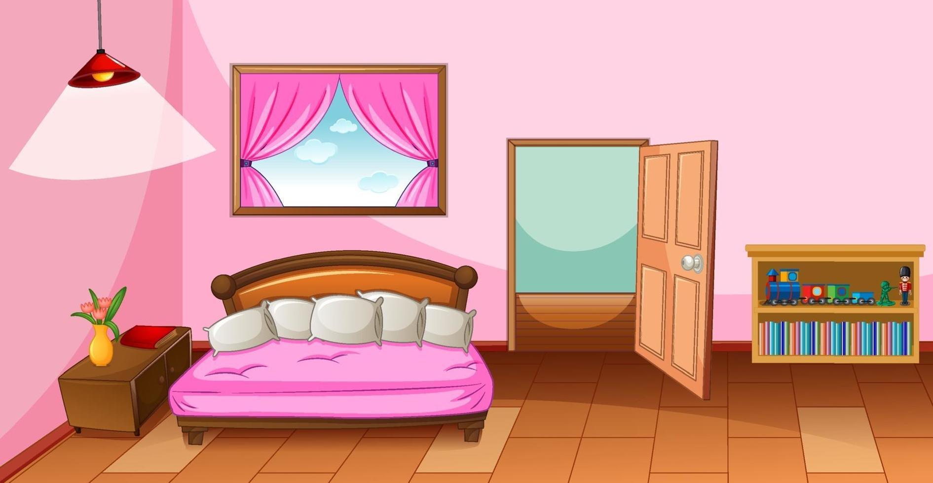 Interior del dormitorio con muebles en color rosa. vector