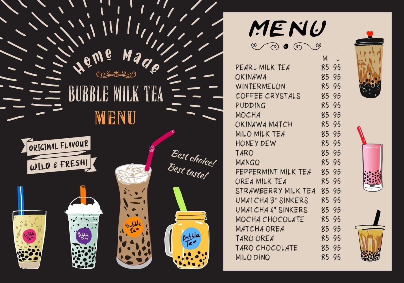 Bubble milk tea, Pearl milk tea , Different sorts of Boba. Yummy drinks. vector