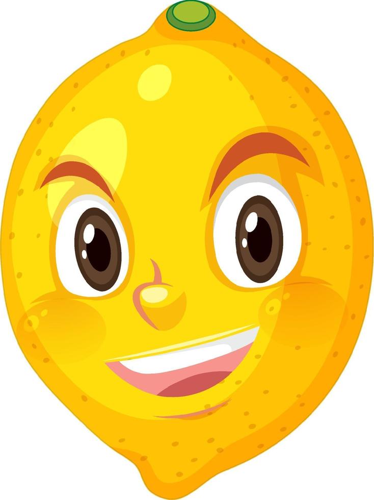 Lemon cartoon character with happy face expression on white background vector