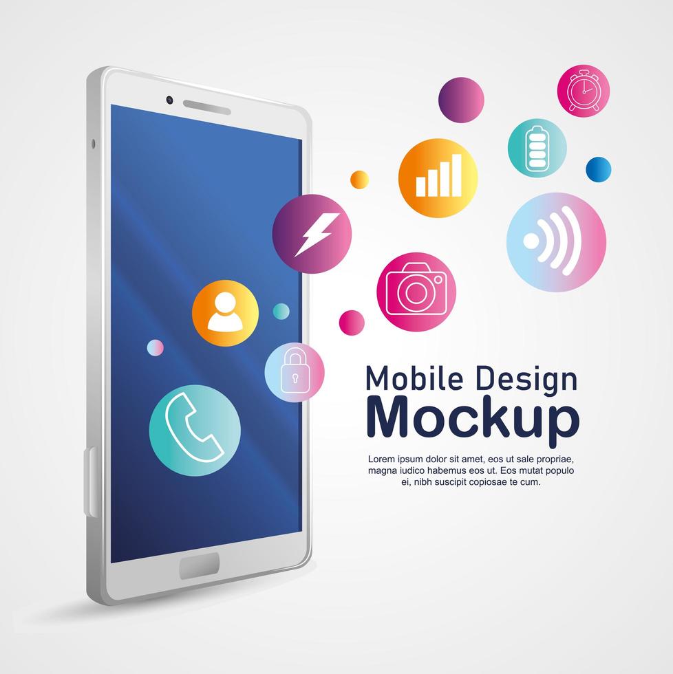 mobile phone design mockup, realistic smartphone mockup with icons vector