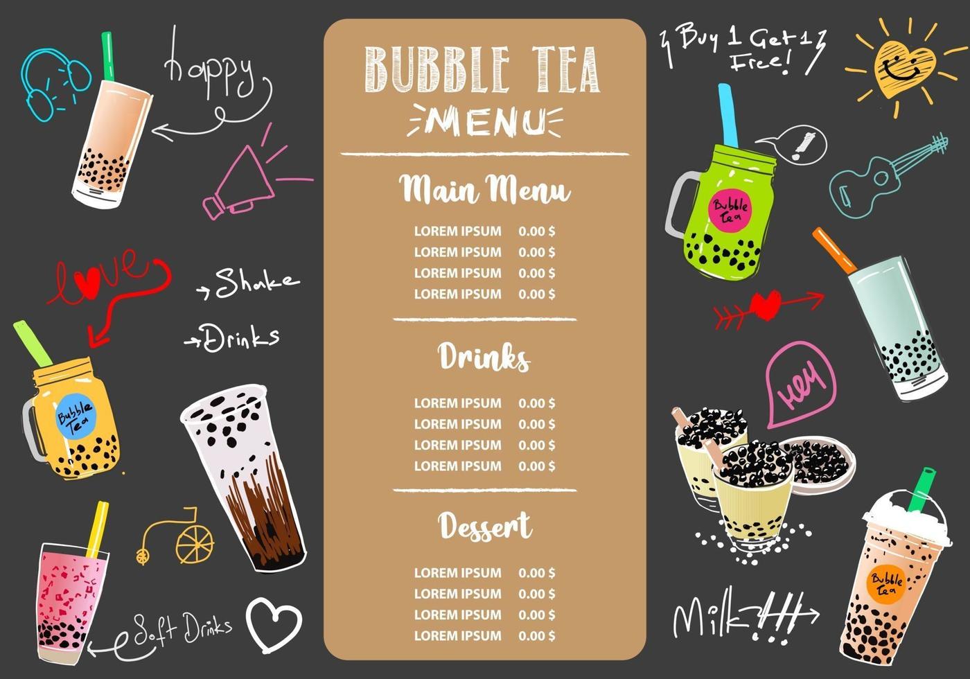 Bubble milk tea, Pearl milk tea , Different sorts of Boba. Yummy drinks. vector