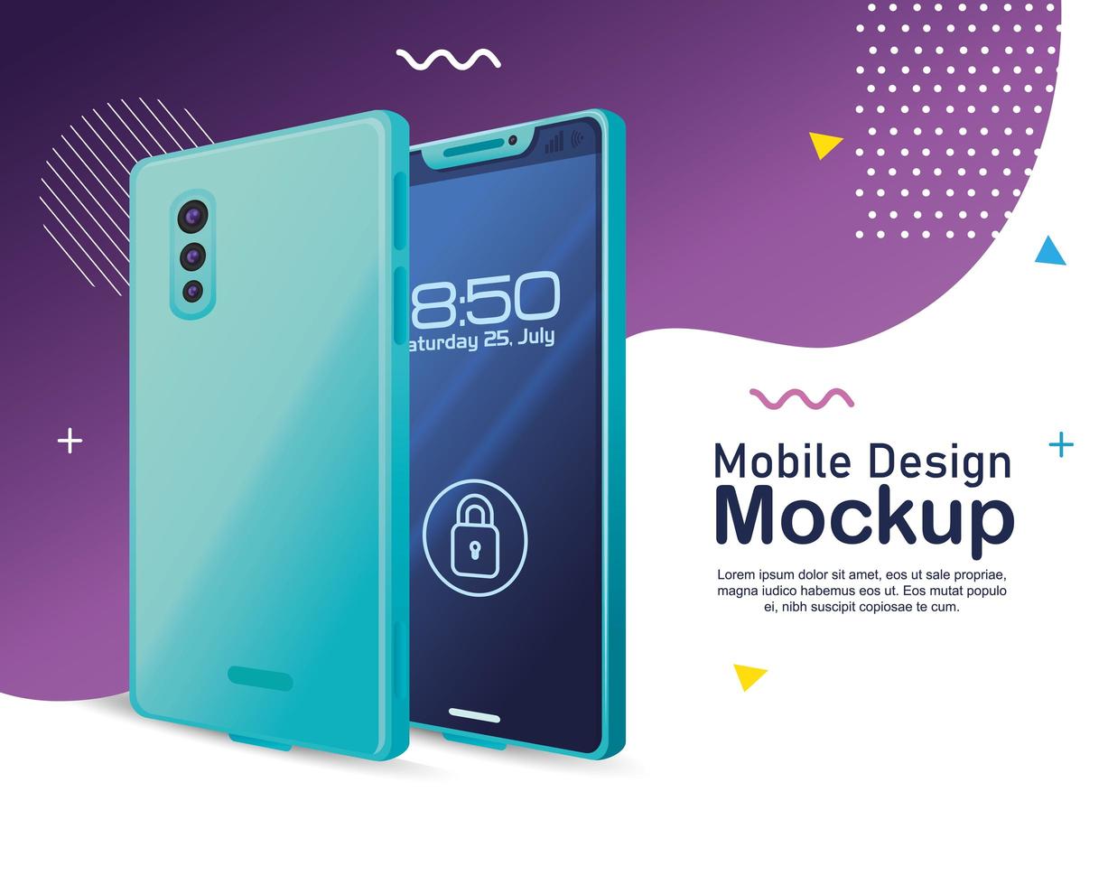 mobile phone design mockup, realistic smartphone mockup with padlock security vector